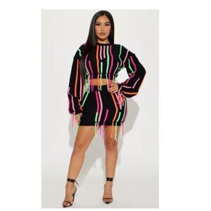 NWT Fashion Nova Fringe Skirt Set